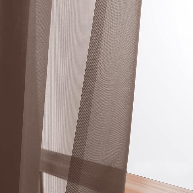 OWENIE Sheer Chocolate Curtains, Sheer Curtains 90 Inches Long 2 Panels Set, Rod Pocket Voile Fimly Sheer Drapes for Living Room/Bedroom, 2pcs, Chocolate, Each 42" W x 90" L