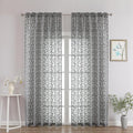 Chyhomenyc Charcoal Grey Sheer Curtains 90 Inch Length 2 Panels Set, Light Filtering Tufted Textured Soft Airy Rod Pocket Gentle Leaf Window Treatment Drapes for Bedroom Living Room, 52" Wx90 L, 2PCS