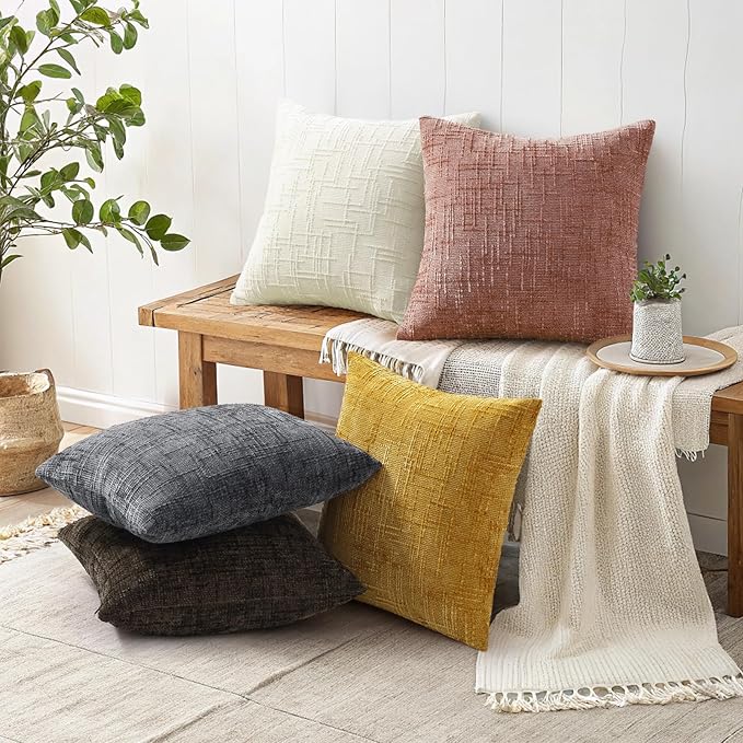 decorUhome Summer Pink Chenille Throw Pillow Covers 20x20 Set of 2 Textured Soft Cozy Slubby Couch Pillow Covers Modern Farmhouse Boho Decorative Pillow Cases for Bed Sofa Living Room