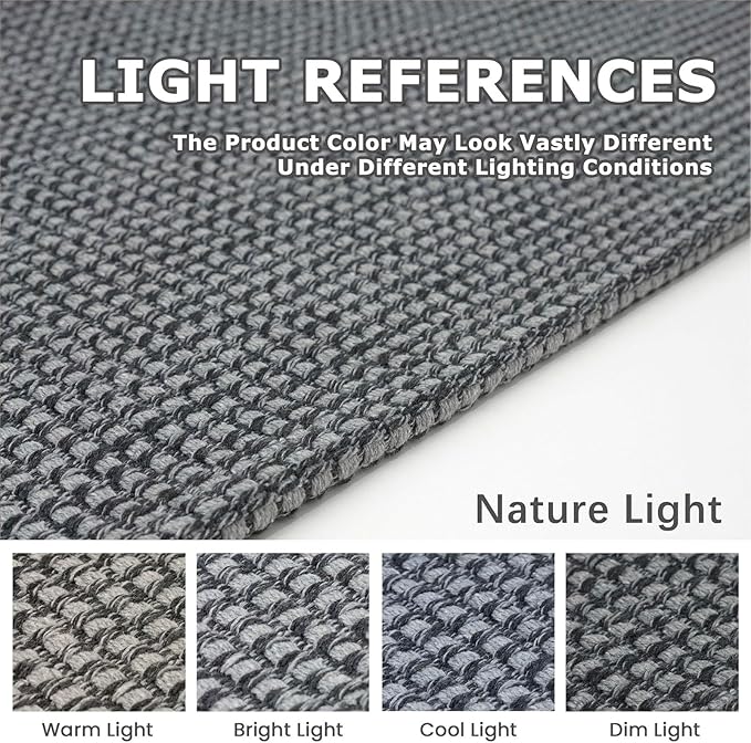KOZYFLY Washable Area Rug 5x7 ft Rubber Backed Non Slip Rugs for Living Room Braided Cotton Bedroom Rug Woven Office Rugs Indoor Floor Carpets for Dining Bedroom Living Room, Grey/Dark Grey