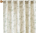 Lazzzy Farmhouse Linen Curtains Green Floral Curtains 96 Inch Length Back Tab Drapes for Living Room Bedroom Light Filtering Country Vintage Rod Pocket Curtain, 2 Panels, Green on Beige