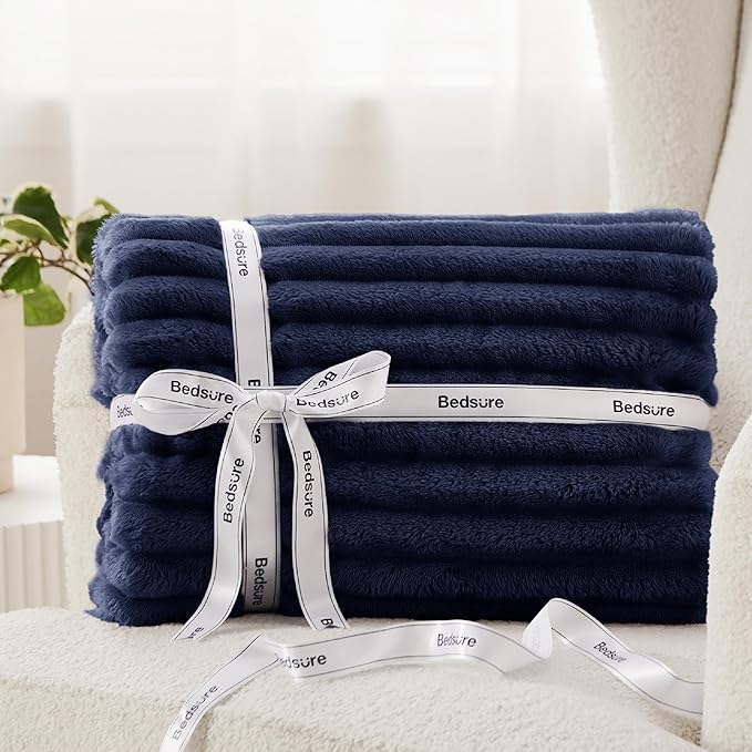 Bedsure GentleSoft Navy Blue Fleece Blanket for Couch - Cozy Soft Blankets for Women, Cute Small Throws for Girls, Navy, 50x60 Inches