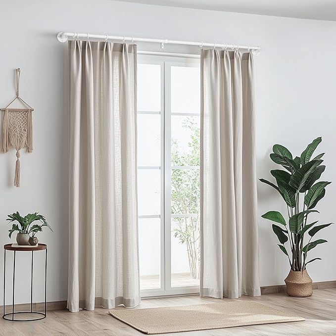 Zeerobee Curtain Rods for Windows 32 to 72, 1 Inch Industrial Wrap Around White Curtain Rod, Indoor/Outdoor Room Divider Adjustable Drapery Pole, 32"-72"