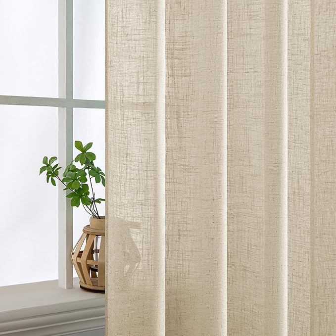 MIULEE Linen Curtains 72 Inch Length 2 Panels for Bedroom Living Room, Soft Thick Linen Textured Back Tab Window Drapes Semi Sheer Light Filtering Rod Pocket Modern Farmhouse Decor