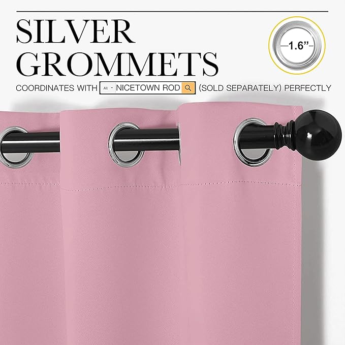 NICETOWN Crystal Pink Room Darkening Curtains for Kitchen, Set of 2, 42 inches Wide by 78 inches Long, Window Treatment Thermal Insulated Solid Grommet Room Darkening Curtains/Drapes for Bedroom