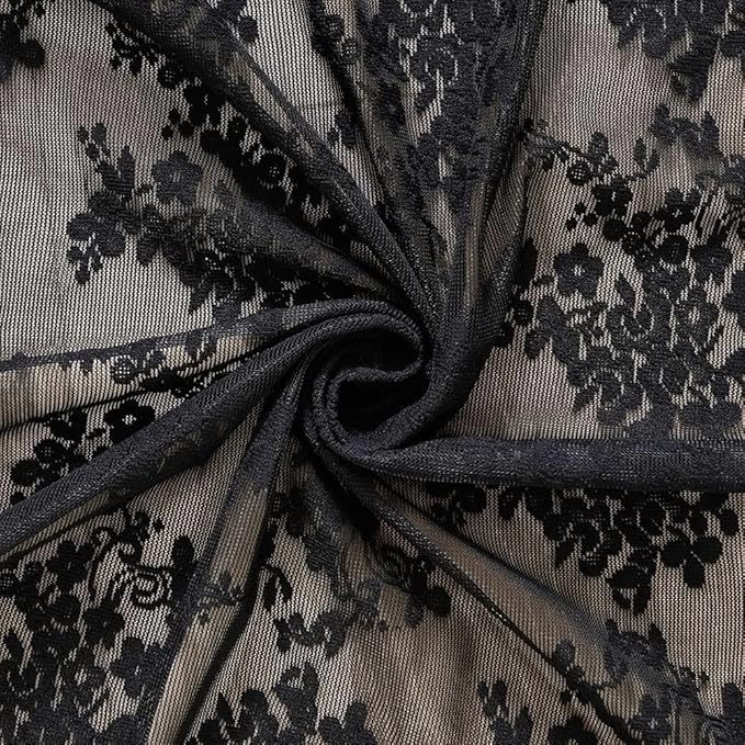 YJ YANJUN Vintage Lace Curtains 80 inch Length 2 Panles for Doorway Victorian Gothic Floral Dark Academia Black Sheer Curtain Panels for Living Room Bedroom Light Filtering 52 by 80 inch Length