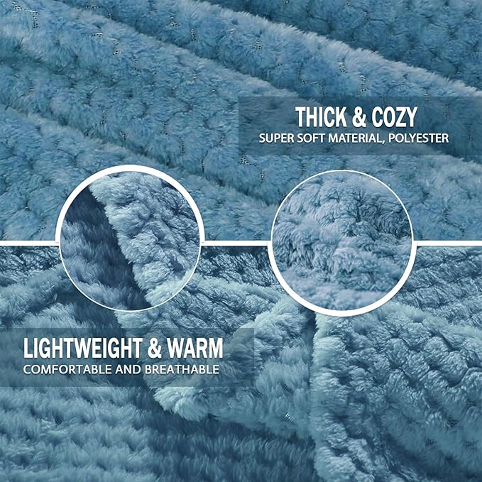 Exclusivo Mezcla Fleece Bed Blanket Queen Size, Super Soft and Warm Blankets for Couch, Sofa and Bed Waffle Textured, Cozy, Fuzzy and Lightweight (Slate Blue, 90x90 Inches)