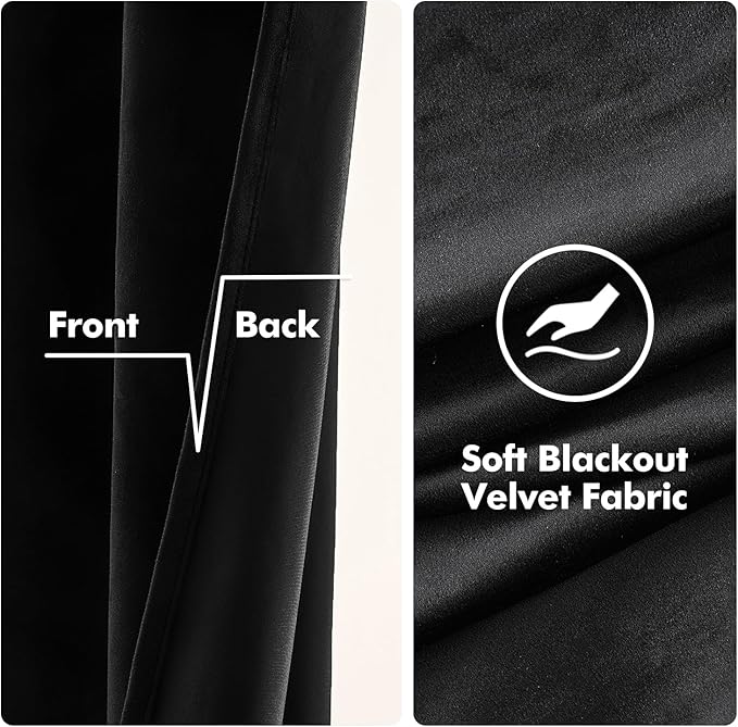 MIULEE Black Velvet Curtains 108 Inches Long Halloween Grommet Room Darkening Thermal Insulated Blackout Curtains for Bedroom/Living Room, Light Blocking Soundproof Black Out Drapes/Panels, Set of 2
