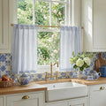 RYB HOME Kitchen Curtains 36 inch Length for Cafe Bathroom Small Window, Striped Linen Pinstripe Drapes Valance Boho Rustic for Living Room Short Tier Farmhouse, Blue, W26 x L36, 2 Panels