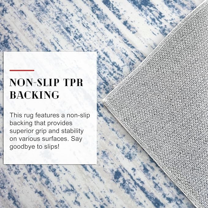 Lansny Modern Abstract Hallway Runner Rug, Blue White Washable Kitchen Runner Non-Slip Soft 2x8 Runner Rug Thin Print Faux Wool Carpet for Entryway Bedroom Laundry Room Indoor Home Decor