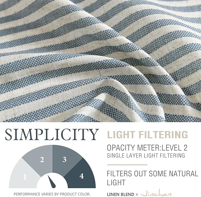 jinchan Tie Up Linen Textured Striped Bow Tie Curtain for Kitchen Bathroom Rod Pocket Pinstripe Valance Window Treatments Ticking Stripe Pull Cord Valance 1 Panel 18 Inch Teal Blue on Linen