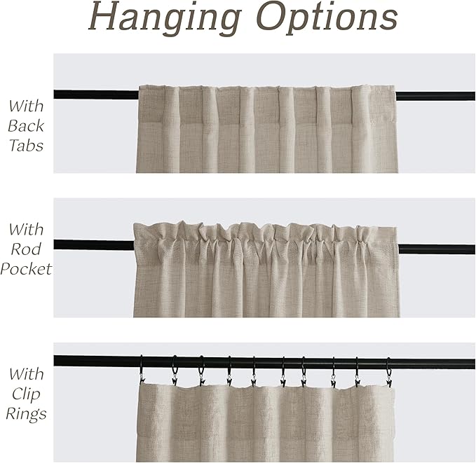 RYB HOME Natural Beige Linen Sheer Curtains 102 inches Long for Living Room and Dining Room, Back Tab/Rod Pocket, Light Filtering Sheer Curtains and Drapes, W 52 x L 102 inches, 2 Panels Set