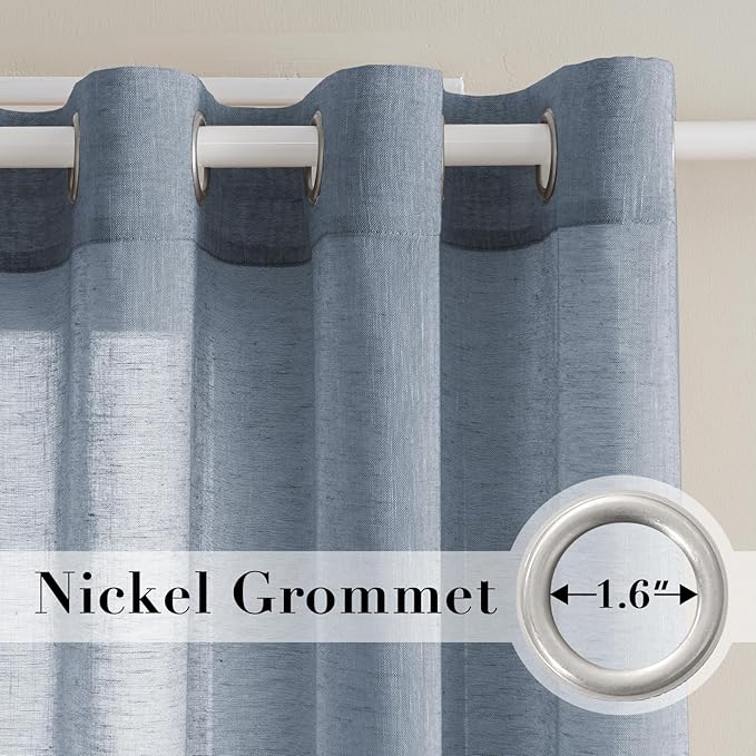 H.VERSAILTEX Linen Curtains Nickel Grommet Natural Linen Semi-Sheer Curtains 2 Panels Privacy Added Premium Soft Rich Material Drapes for Bedroom/Living Room - 52x54 - Inch - Denim