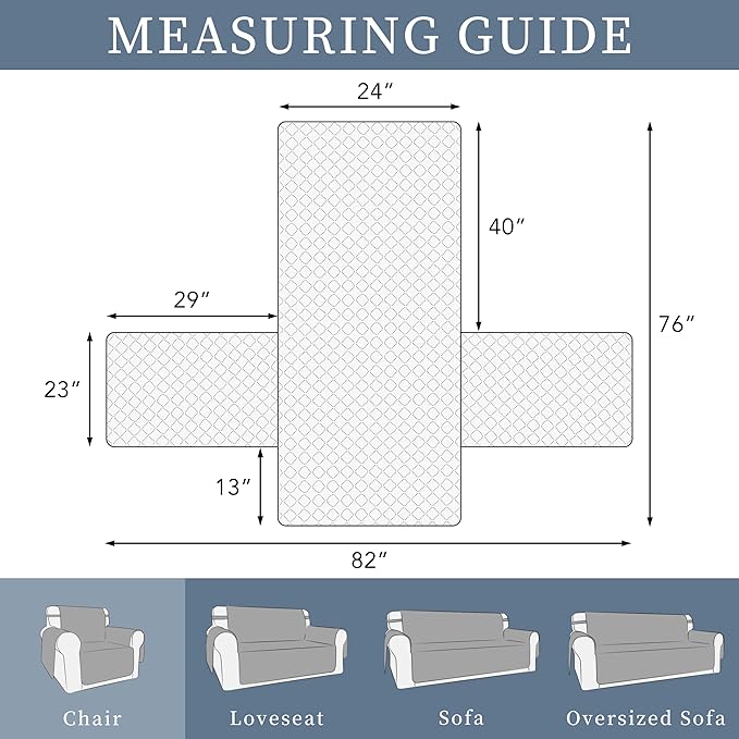 ISSUNTEX Double Protection 100% Waterproof Sofa Covers for Living Room, Reversible Furniture Protector for Dogs, Pets, Kids (Light Gray/Ivory)