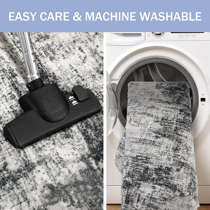 IOHOUZE Abstract Area Rugs 9x12 Ft Washable Large Rugs for Living Room, Non Slip Dining Room Rug, Printed Rugs for Bedroom, Floor Carpet for Office Nursery Playroom, Black Grey
