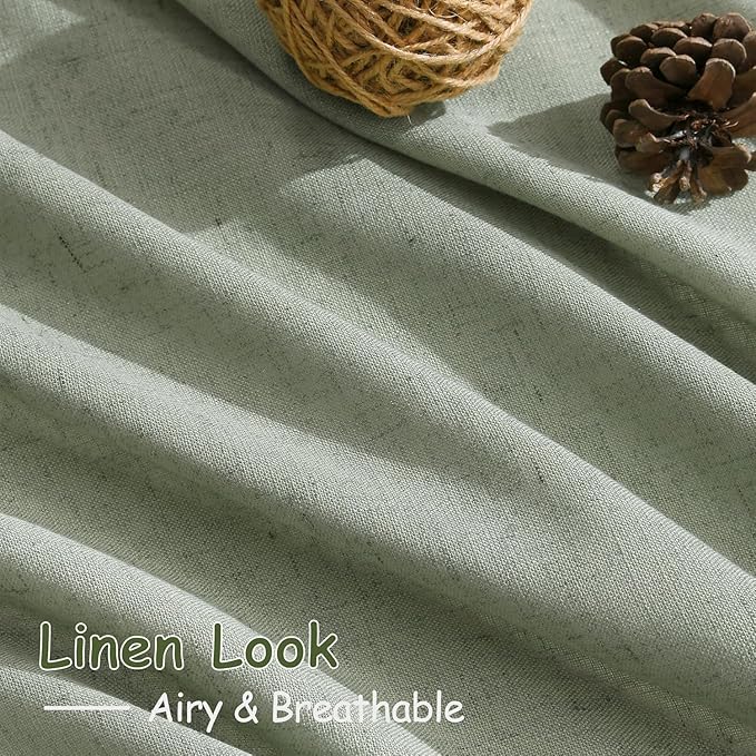 Desert Sage Linen 144 Inch Curtains for Living Room Light Filtering Semi Sheer Curtain Back Tab Rustic Farmhouse Decor Elegant Soft Drapes Floor to Ceiling High Window for Bedroom 52x144, 2 Panels