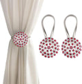 Magnetic Tiebacks for Curtains, 2 Pack Sparkling Crystal Flower Curtain Tiebacks Curtain Buckle Clips with High-Elastic Spring Wire for Home Office Decoration (Red)