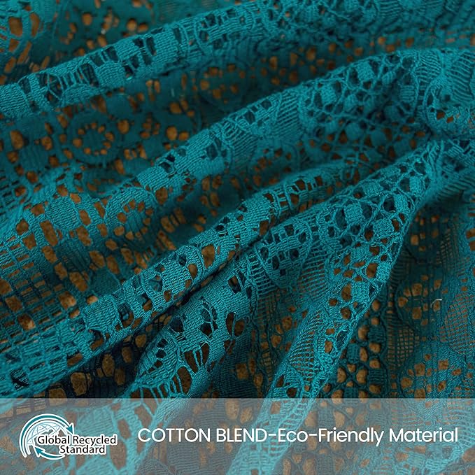 WAZZIO Boho Lace Curtains 63 Inches 2 Panel,Light Filtering Privacy Tassel & Geometry Crochet Semi Sheer Curtain Drapes for Bedroom Living Dining Room,Rod Pocket & Tassel,Coastal Style,Teal