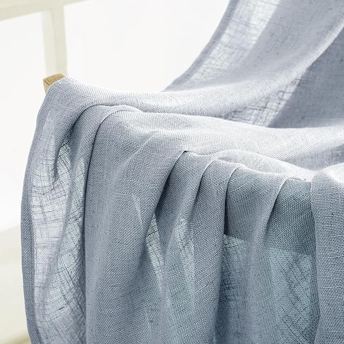 MIULEE Chambray Blue Linen Curtains 72 Inch Length 2 Panels for Bedroom Living Room, Soft Linen Textured Window Drapes Semi Sheer Light Filtering Back Tab Rod Pocket Farmhouse Modern Burlap Look Decor