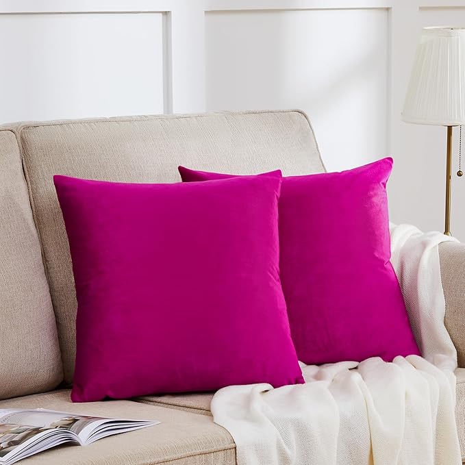 GIGIZAZA Pillow Covers 20x20 Velvet Decorative Pillows Sofa Couch Throw Pillow Covers Hot Pink Pack of 2 Cushion Covers