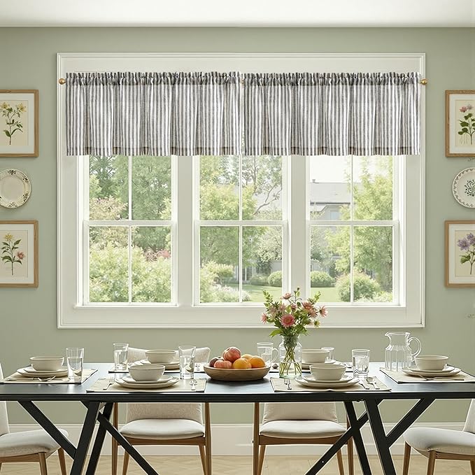 jinchan Valance Curtain Linen Textured Striped Window Curtain for Living Room Light Filtering Farmhouse Valance for Kitchen Rod Pocket 1 Panel 16 Inch Charcoal Grey on Linen 1 Panel