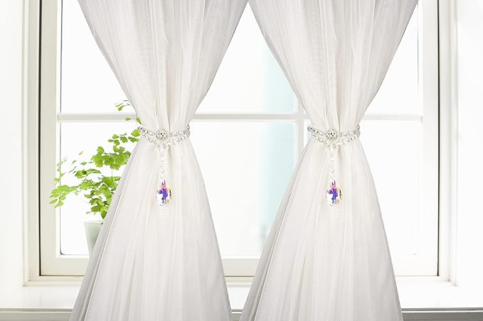 SUQ I OME 2 Pack of Luxury Crystal Beaded Magnetic Curtain Tieback and Holdback Curtain Clips Curtain Buckle Curtain Holder Blingbling Curtain Holdbacks for Drapes,Colorful