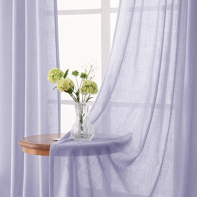 Lavender Semi Sheer Linen Purple Curtains 120 Inches Extra Long Ceiling to Floor for Purple Room Decor Back Tab Light Filtering Window Treatment Panels Drapes Luxury Elegant Sheer Violet