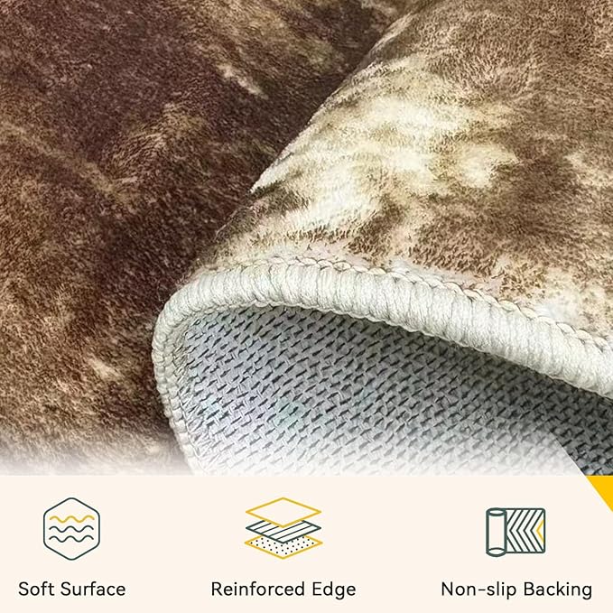 Washable Area Rugs 2'x3' Non-Slip Modern Abstract Soft for Living Room Entryway Bedroom Nursery, Print Pattern, Brown Tan Beige Coffee