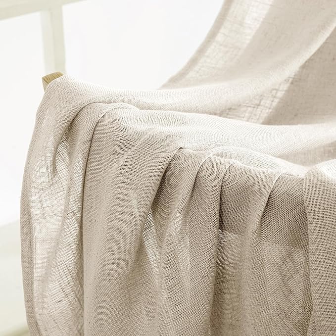 MIULEE Beige Linen Curtains 72 Inch Length 2 Panels for Bedroom Living Room, Soft Linen Textured Window Drapes Semi Sheer Light Filtering Back Tab Rod Pocket Farmhouse Modern Burlap Look Decor