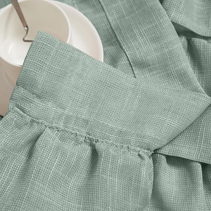 jinchan Ruffled Valance Curtain Slubbed Crossed Kitchen Valance Vintage Shabbychic Style for Living Room Small Windows 18 Inch Cottagecore Farmhouse Half Window Rod Pocket 1 Panel Frosty Green