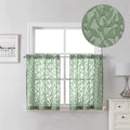 Lecloud Leia Sage Green Valance Sheer Cafe Curtains 24 Inch Length 2 Packs, Bathroom/Basement/Kitchen Curtain Tiers Small Window, Rod Pockets Jacquard Leaves Drapes Living Room Bedroom, 38x24 Inches