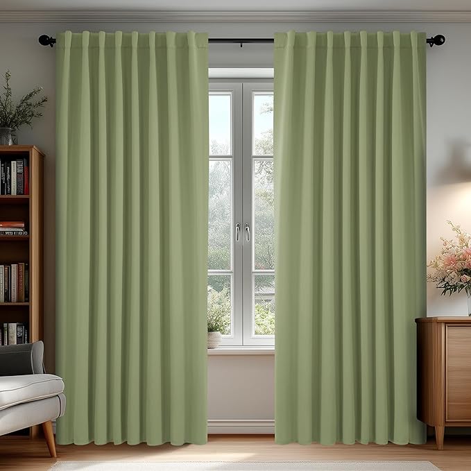 Deconovo Blackout Curtains, Thermal Insulated, W70 x L84 2 Panels, Back Tab, Machine Washable, Room-Darkening Drapes for Bedroom/Living Room Sage Green