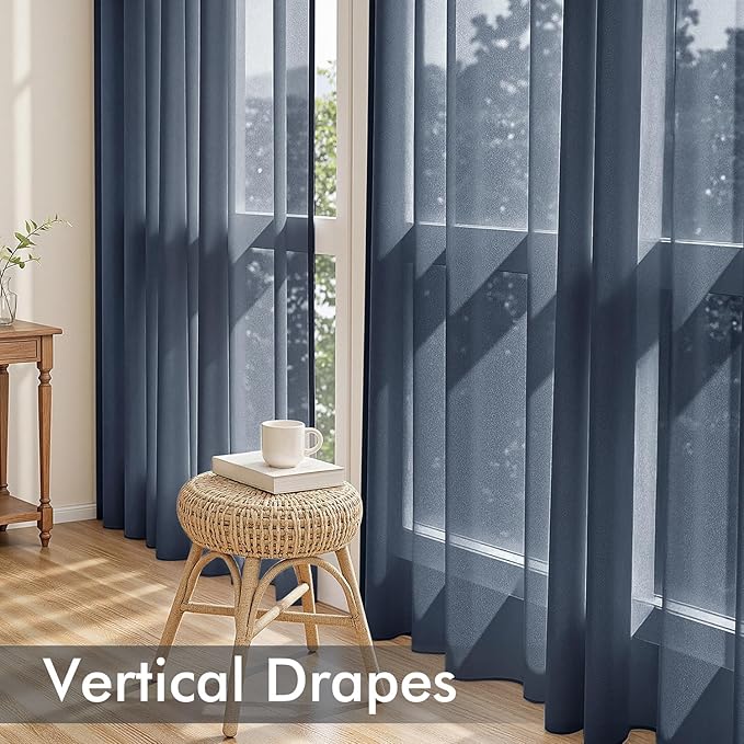 MIULEE Navy Blue Sheer Curtains 63 Inches Long, 4 Panels Set, Light Filtering Rod Pocket Voile Drapes Window Treatments, Semi Transparent Airy Fabric for Bedroom and Living Room, 54 x 63 Inches