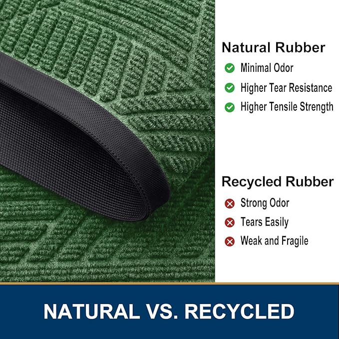 Smiry Front Door Mat Outside Entrance, Heavy Duty Sturdy Natural Rubber Doormat, Trap Dirt and Moisture, Easy Clean Low Profile Welcome Floor Mats for Indoor Outdoor Entry, 59x34 Inch, Green