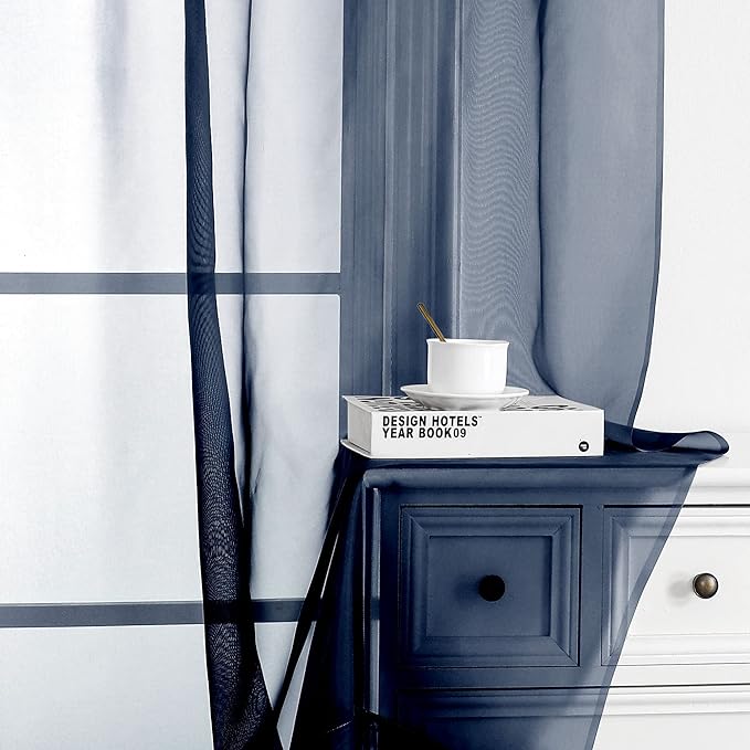 OWENIE Navy Blue Sheer Curtains 96 Inches Long 2 Panels Set, Elegant Sheer Curtains for Bedroom, Window Voile Sheer Curtain Panels/Drapes/Treatment for Living Room, 2Pcs, Each 42" W x 96" L