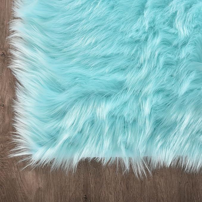 Latepis High Pile Faux Fur Area Rug, 4x6 ft, Light Blue, Living Room, Bedroom Decor, Washable, Fluffy, Luxury Home Decor