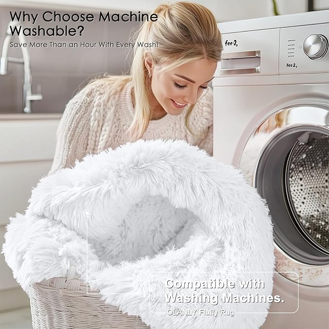 OLANLY 3x6 Machine Washable Runner Rugs for Hallway, Soft Fluffy Shaggy Bedside Rugs for Bedroom, Living Room, Indoor Floor Carpet for Kids Girls and Boys, Nursery Rooms, Home Decor Aesthetic, White