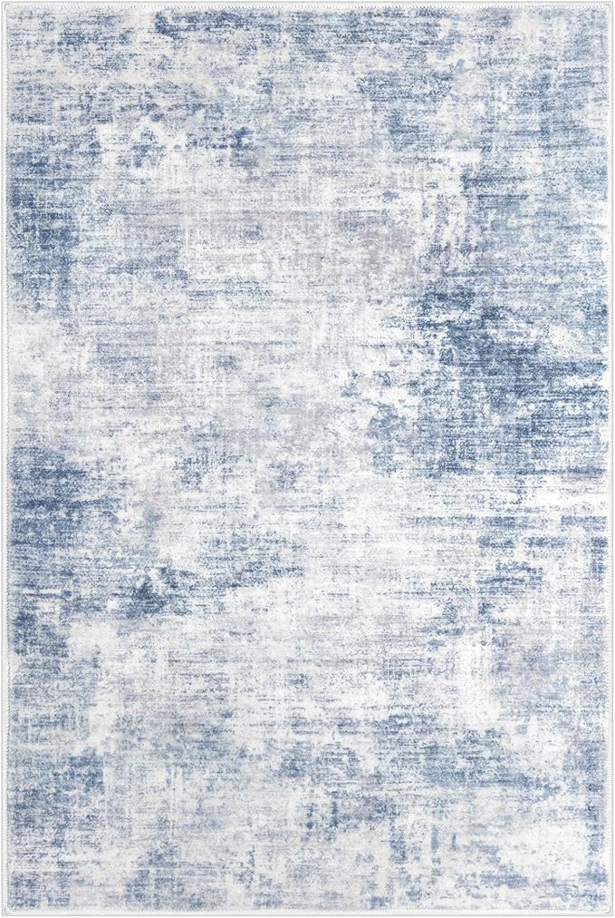 IOHOUZE Abstract Area Rugs 8x10 Ft Washable Large Rugs for Living Room, Non Slip Dining Room Rug, Printed Faux Wool Rugs for Bedroom, Floor Carpet for Office Nursery Playroom, Light Blue Grey
