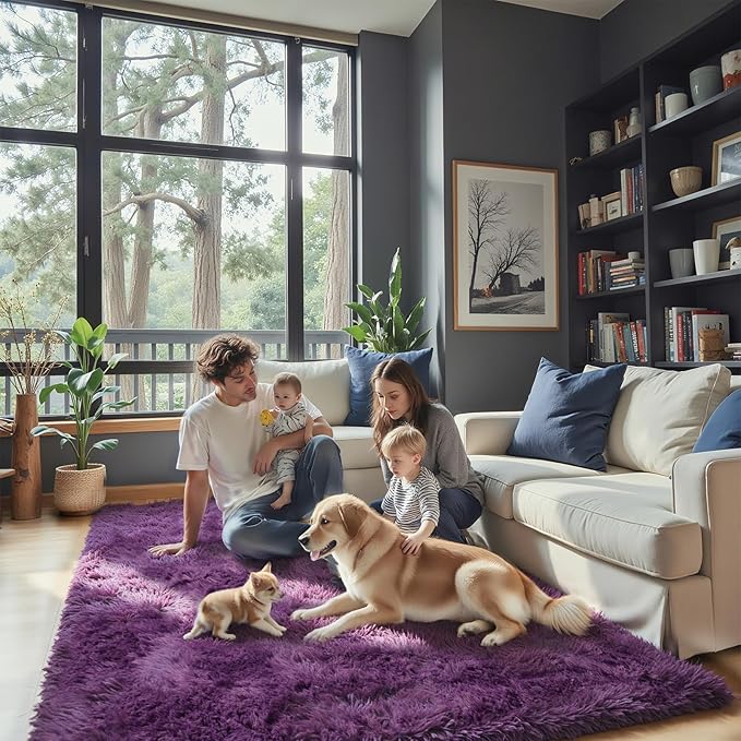Rugs for Living Room 6x9, Alfombras para Salas Shag Large Plush Soft Area Rug, Shaggy Carpets for Bedroom, Kids Boys Girls Home Decor Aesthetic(Grape Purple, 6 x 9)