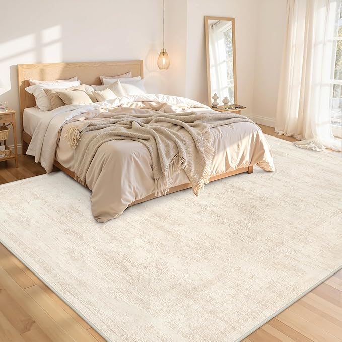 Area Rugs 9x12 Living Room: Vintage Boho Neutral Washable Rug Indoor Soft Large Area Rug Carpet for Bedroom Nursery Farmhouse Dining Room Office Floor Non-Slip Low Pile Under Table Rug Retro Beige