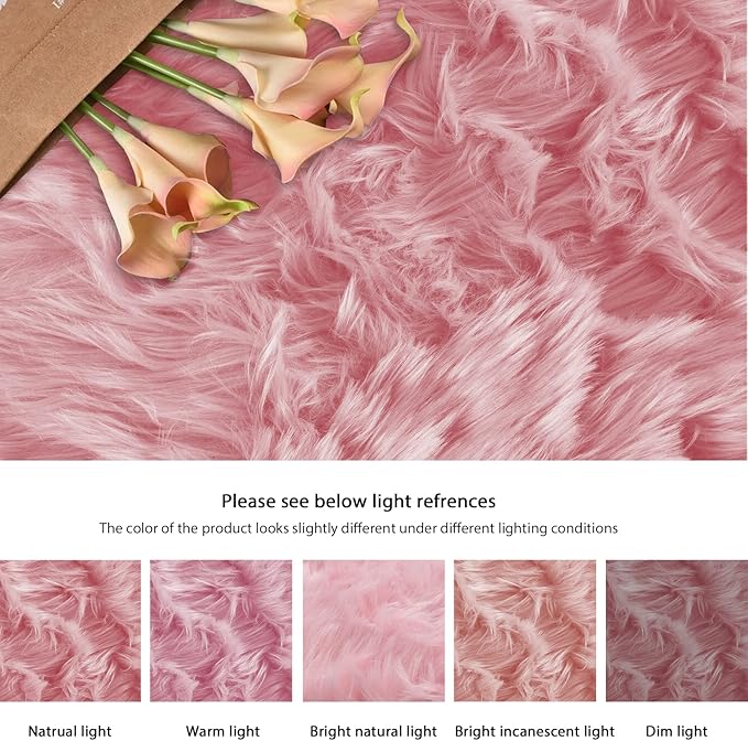 ORINOVA Pink Shag Faux Sheepskin Washable Fur Rug for Living Room Bedroom Furry Area Rug 4x6 Rectangle Rug Nursery Decor Girl