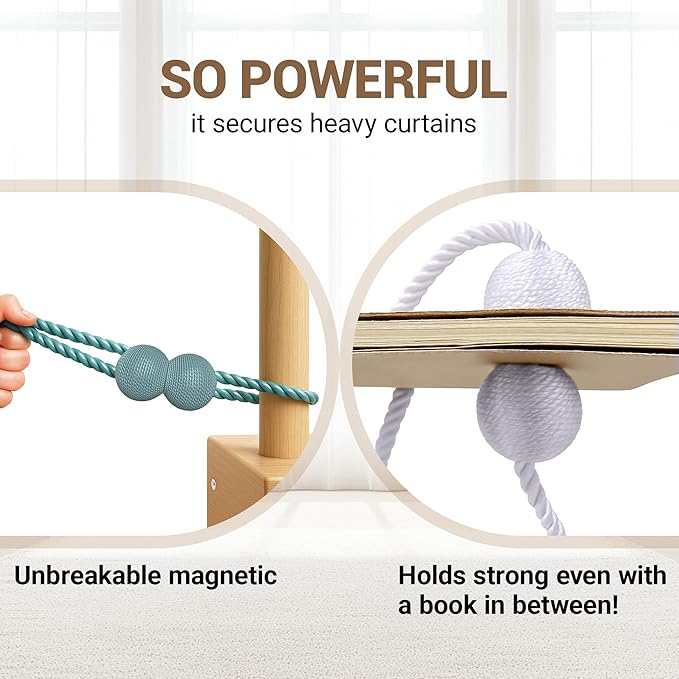 Hion Magnetic Curtain Tiebacks Gray Blue 2 Pack, Curtain Tiebacks Buckles Holdbacks Holders Hooks Clip for Home Bedroom Office Decorative Thick or Thin Curtain