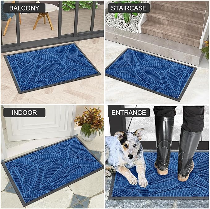 Colorxy Waterproof Doormat, Sturdy Natural Rubber Front Door Mats, Non Slip Low Profile Indoor Outdoor Entrance Mat, Stain Resistant Easy Clean Floor Mat for Patio or Entryway, 71''x47'', Light Blue