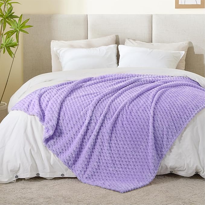 BEDELITE Fleece Twin Blanket for Couch & Bed - 3D Jacquard Decorative Lavender Throw, Super Soft and Cozy Warm Fuzzy Blanket All Seasons Suitable, 60x80Inches