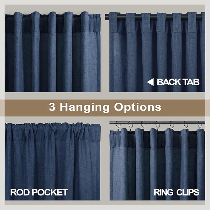 Navy Curtains 108 Inches Long for Living Room 2 Panels Set Back Tab Pocket Light Reducing Semi Transparent Soft Linen Airy Flowy Dark Blue Sheer Curtain for Dining Room Large Windows Sliding 9 FT Tall