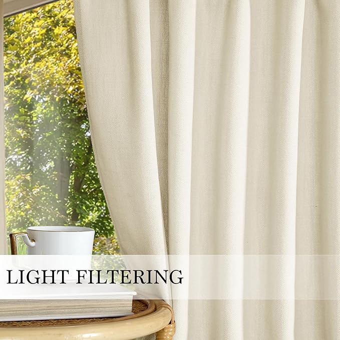 RYB HOME Cafe Curtains 24 inches Length, 2 Panels Kitchen Curtains and Valances Set Faux Linen Blended Shabby Privacy Protect Topper for Kitchen Living Room, Rod Pocket, Linen, W 26 x L 24 inch