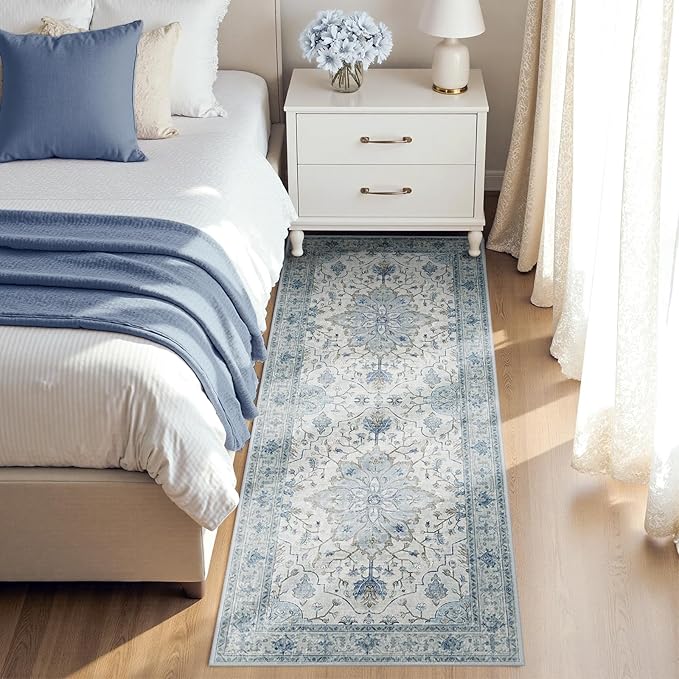 Area Rugs 2'6''x5' Runner Rug Non Slip Washable for Kitchen Hallway Bedroom Beside Laundry Room Bathroom Rug, Floor Carpet, Light Blue Navy Beige Gray White