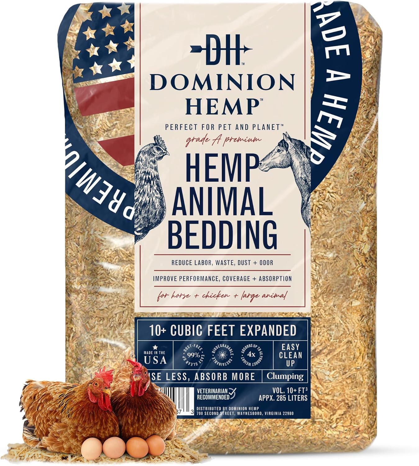 Premium Hemp Bedding for Chicken Coops in Bulk 285 Liters - USA-Grown & Processed - Ideal Nesting Material for Newly Hatched Chicks - Brooder Cover - Suitable for Pet Bedding, 1-Pack