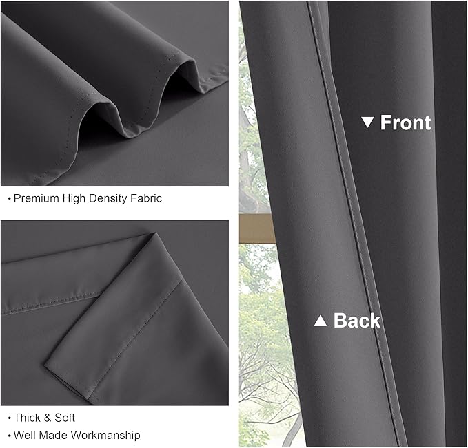 PONY DANCE Window Draperies Set - 42 by 90 inch, Grey Blackout Curtains Back Tab/Rod Pocket Light Blocking Curtain Panels Thermal Insulated Decoration for Bedroom, Double Pieces
