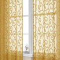 OWENIE Furman Gold Sheer Curtains 63 inch Length for Bedroom Living Room 2 Panels Set, Jacquard Clip Textured Semi Sheer Curtains, Light Filtering Rod Pocket Farmhouse Window Treatments, 40Wx63L inch